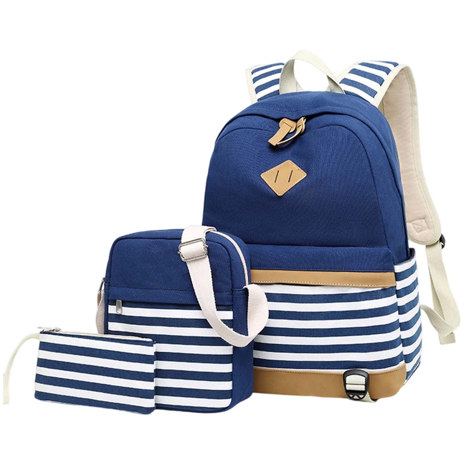 Dreiteiliges Set für Kinder, Schultasche aus Segeltuch, lässiger Rucksack, bedruckt, für Grundschule, Mittelschule, Oberschule (Blue, One Size)