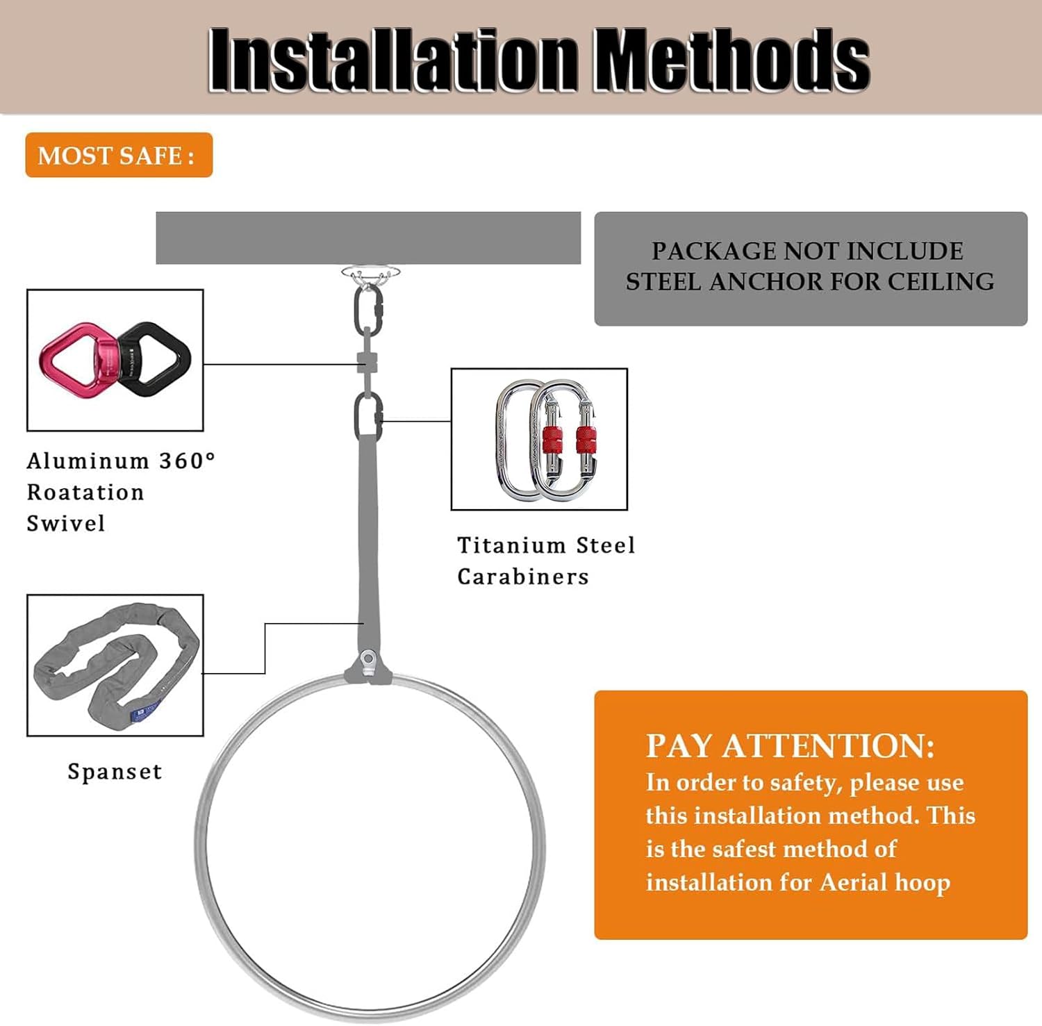 Aerial Hoop, Aerial Yoga Hoop, Aerial Dancing Circus Ring Set, Single Point Aerial Ring Equipment with Rigging Kit, Circus Fitness Aerial Hoop Kit,85CM/32MM
