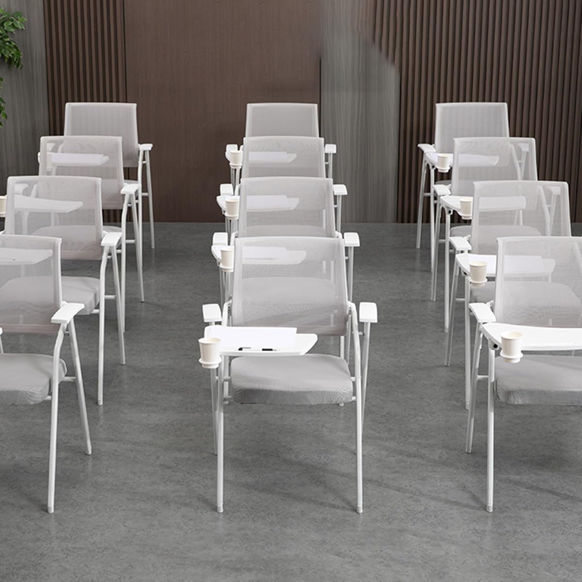 デスク付きメッシュオフィスチェア（大人用） 人間工学に基づいた学生用デスクチェア 折りたたみ式チェア（筆記板付き）会議用メタルフレー