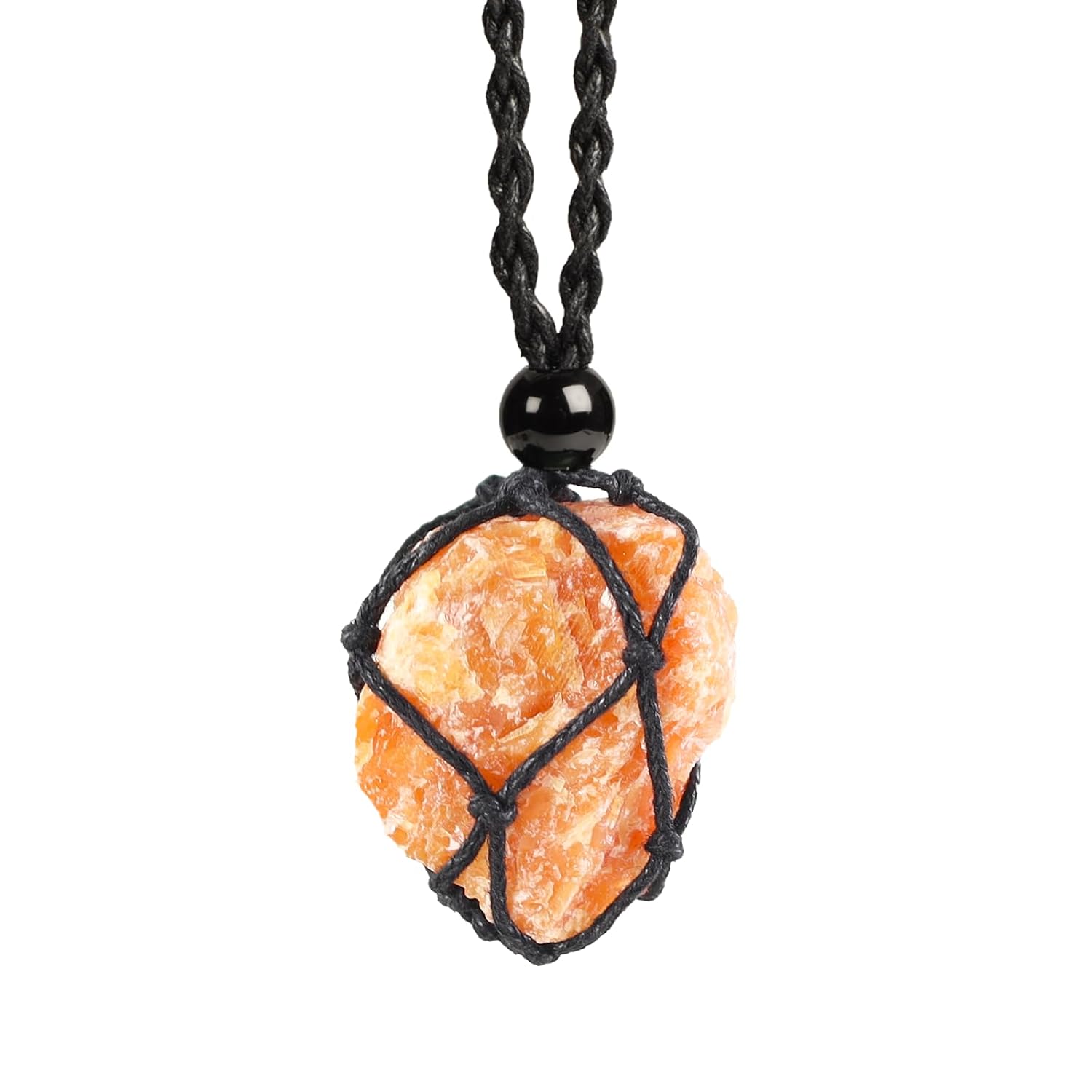 Anjiucc Natural Gemstone Crystal Pendant Necklace Stone Holder Necklace Cord Hand-Woven Necklace with Adjustable Length for Women Men