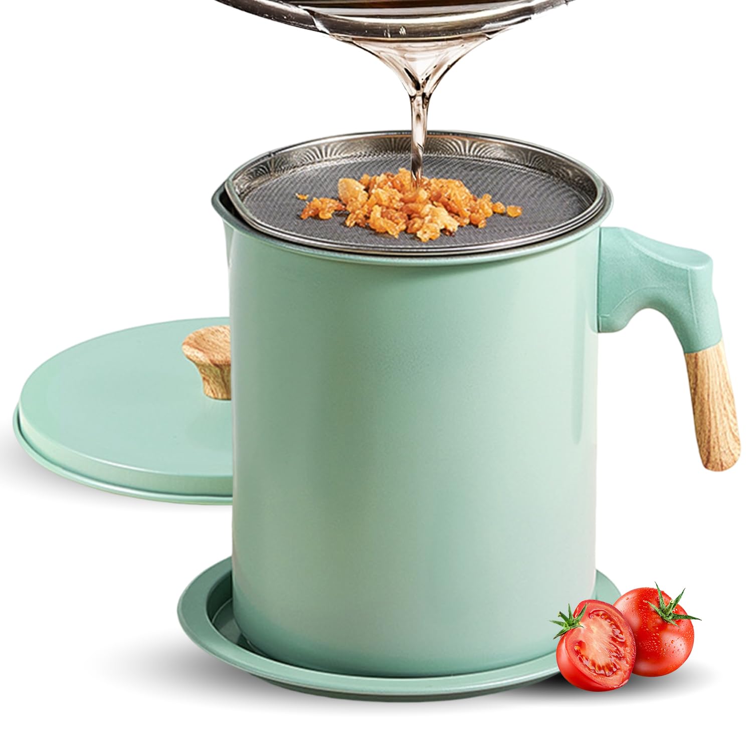 Contenedor De Grasa De Tocino Con Colador, Colador De Aceite De 47 Oz/1,4 L, Recipiente De Almacenamiento De Aceite Para Cocina, Filtro De Suministros De Almacenamiento De Aceite(Verde claro)