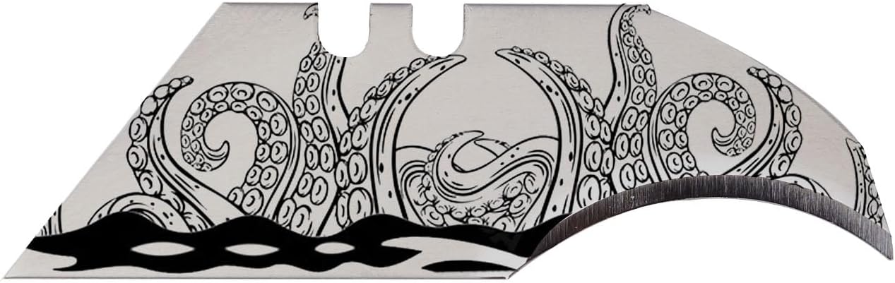 NDZ Performance CCA Custom Concave Utility Knife Blade – Polished Silver Steel, Laser Engraved, Standard Utility Knife Compatible, Kraken – 5 Pack