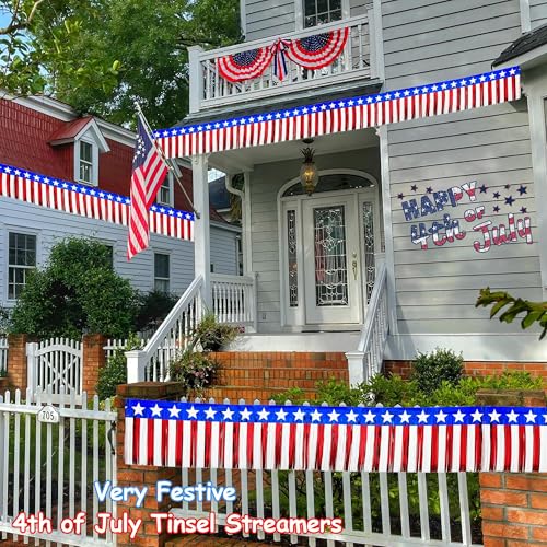 Image of 4 Pack 39Ft 4th of July Parade Floats for Trailer Car, Flag Stripes and Stars Foil Fringe Garland Tinsel Streamers Banner Table Skirts for 4th of July Graduation Homecoming Birthday Party (Star)