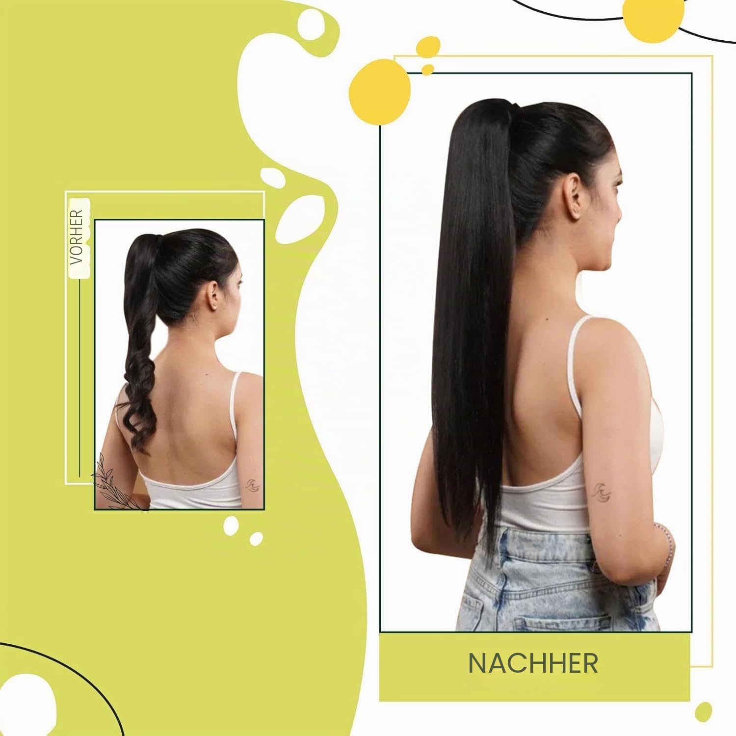 RUNATURE Echthaar Zopf Schwarz 45cm 80g #1 | Clip in Ponytail–hitzebeständig, nahtlos integriert, seidiger Glanz. Kein Haarausfall, verleiht sofort Länge und Fülle.