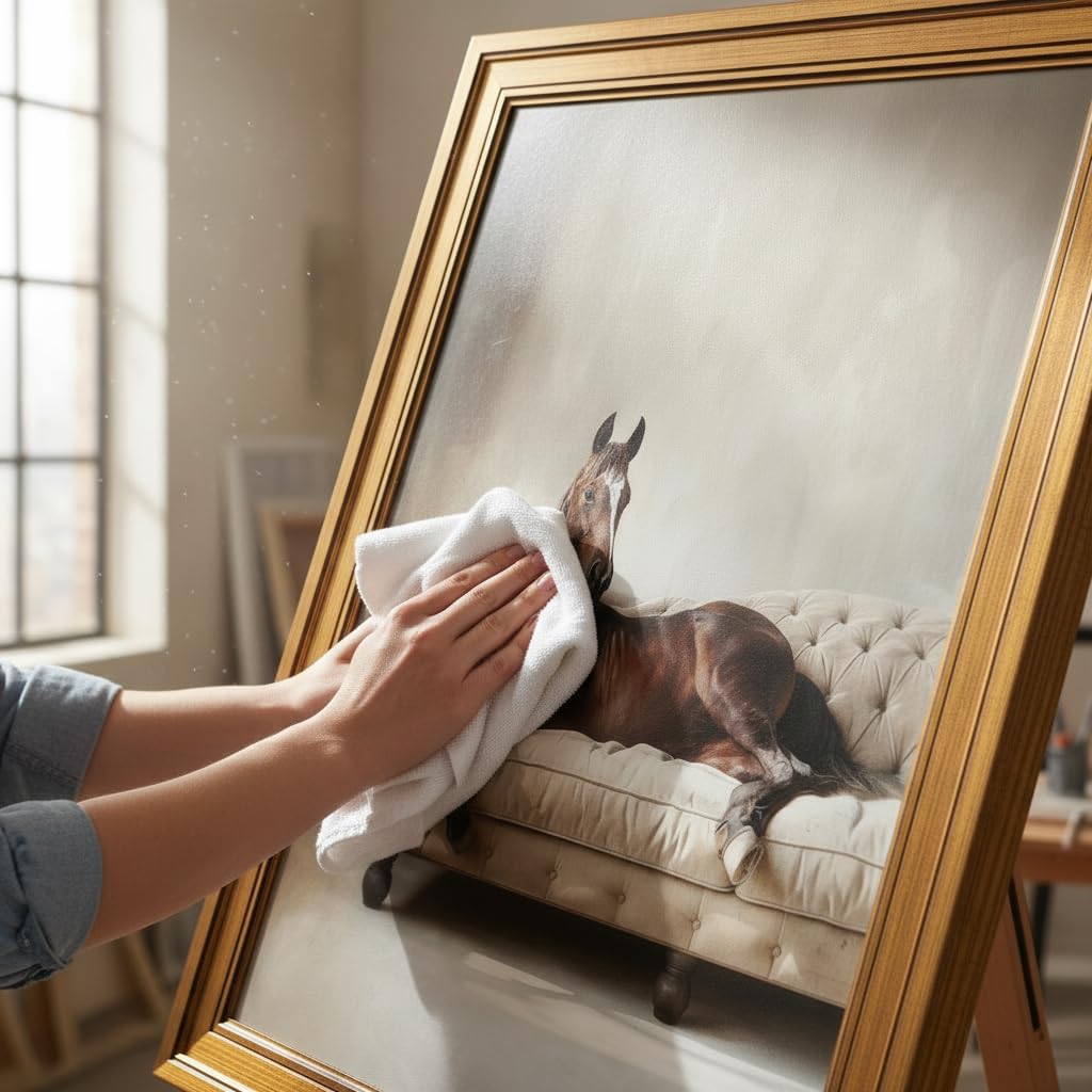 Vintage Gold Framed Horse Wall Art Retro Western Brown Horse On Sofa Painting Picture Wall Decor Antique Country Poster Print Artwork for Living Room Bedroom Office Dorm Home Decoration