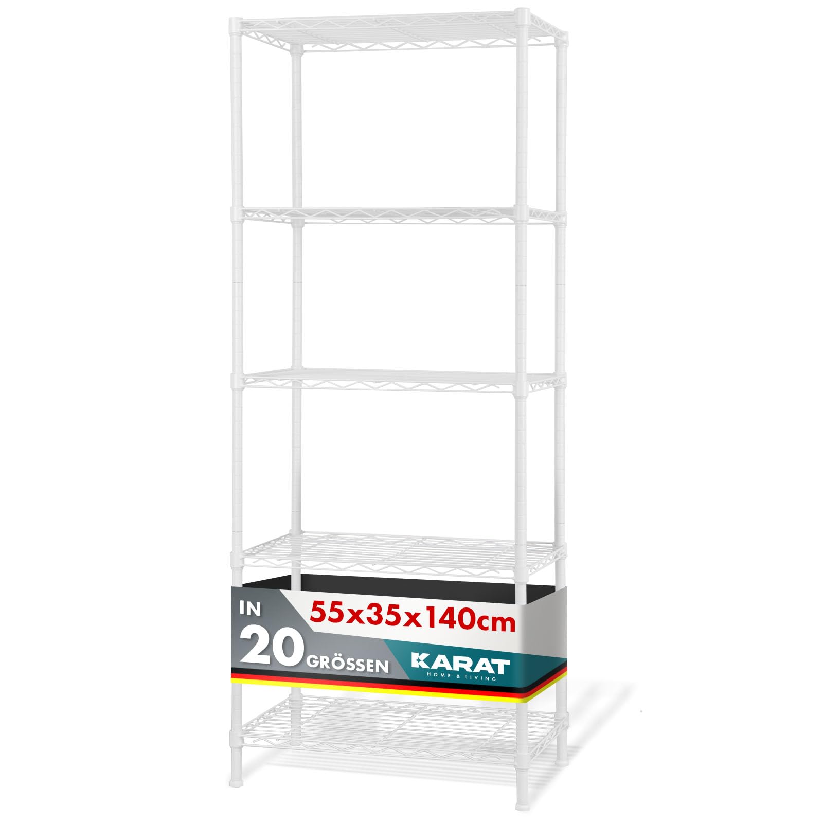 KARAT Metallregal dekoratives & Robustes Lagerregal, Kellerregal für Bad, Küche, Büro, Wohn- und Außenräume (55x35x140-weiß-rocky: ⌀19mm)