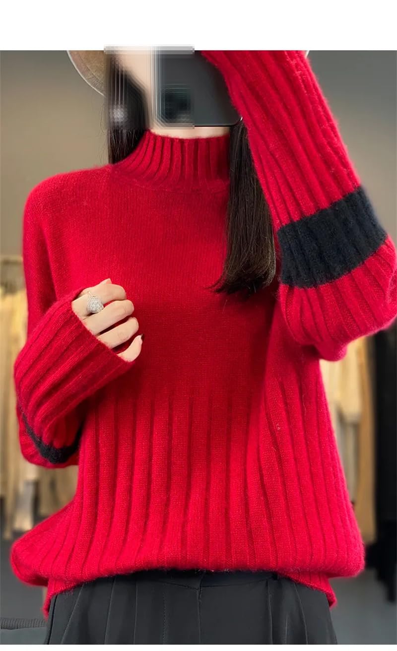 Dninmim Maglione da donna a collo alto in lana, per autunno e inverno, vestibilità larga, camicia morbida