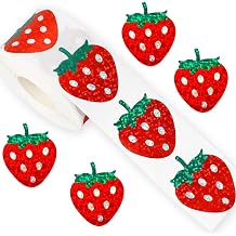 500Pcs Back to School Strawberry Stickers Roll 1in Laser Sparkly Waterproof Decals Self-Adhesive Stickers for Envelope Scrapbook Decor First Day of School Party Supplies