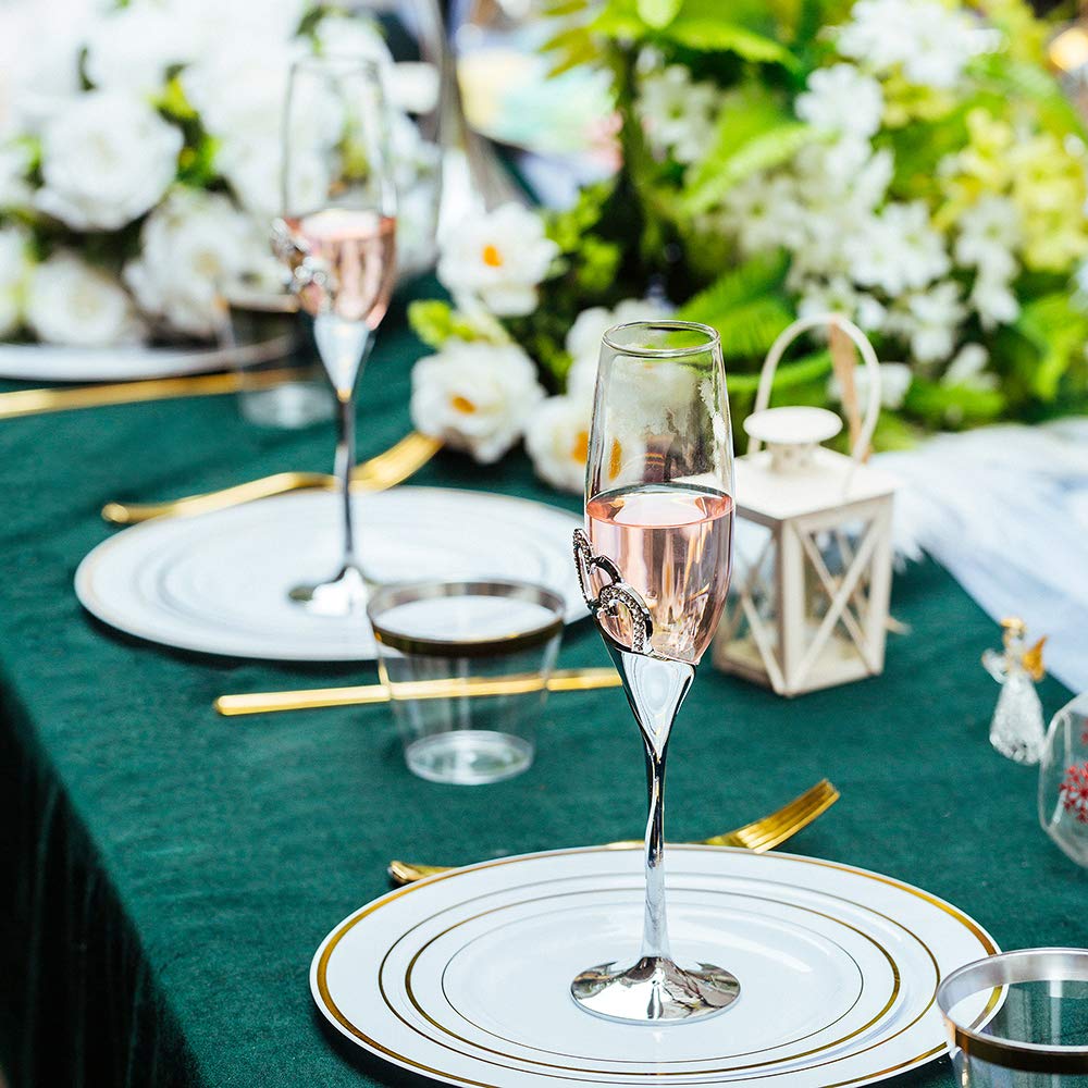 NUPTIO Lot de 2 flûtes à champagne dorées en cristal, cadeaux de mariage pour couple | Verres à vin en forme de cœur à bords en strass pour anniversaire, fiançailles, Saint-Valentin, fête prénuptiale 191,64 g