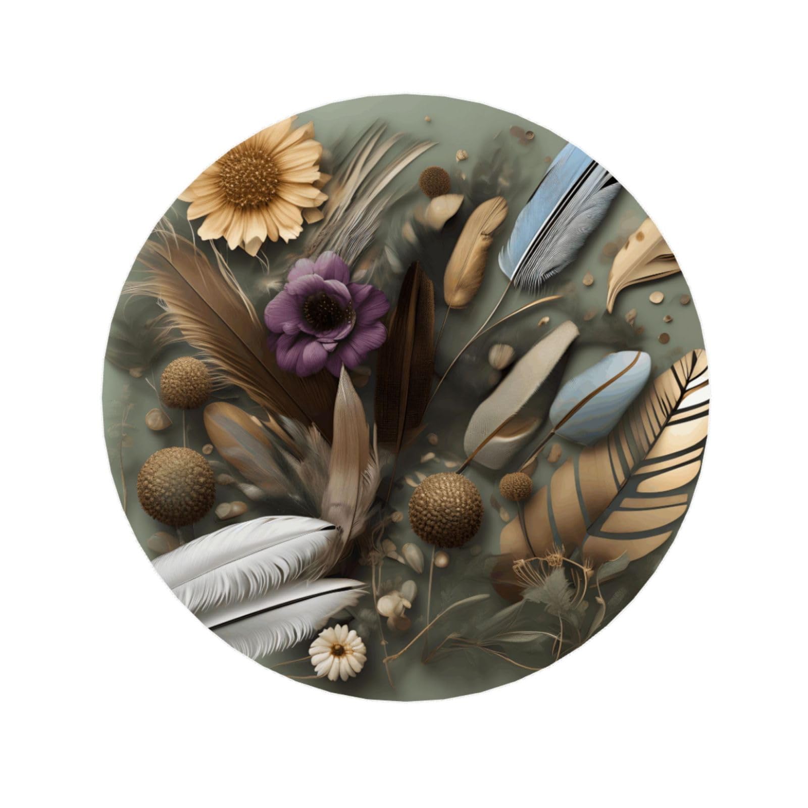 Round Feather Flower Pattern Magnets 2.2 in - Acrylicï¼Œ Strong & Non Scratch for Fridge,Locker,Office & Kitchen Deco
