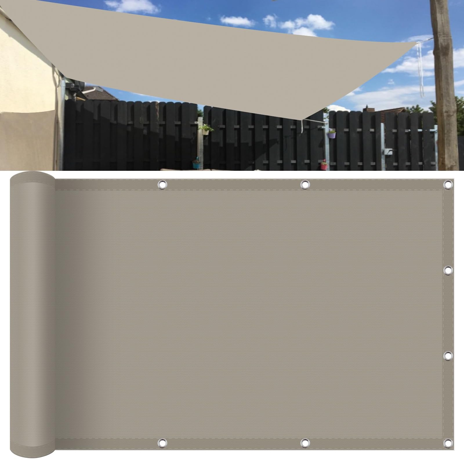 KLGFBDC Waterproof Sun Shade Sail 100x340 cm UV Protection Polyester Canopy with Grommets for Balcony Pool GardenKhaki Outdoor Sunshade Windbreak