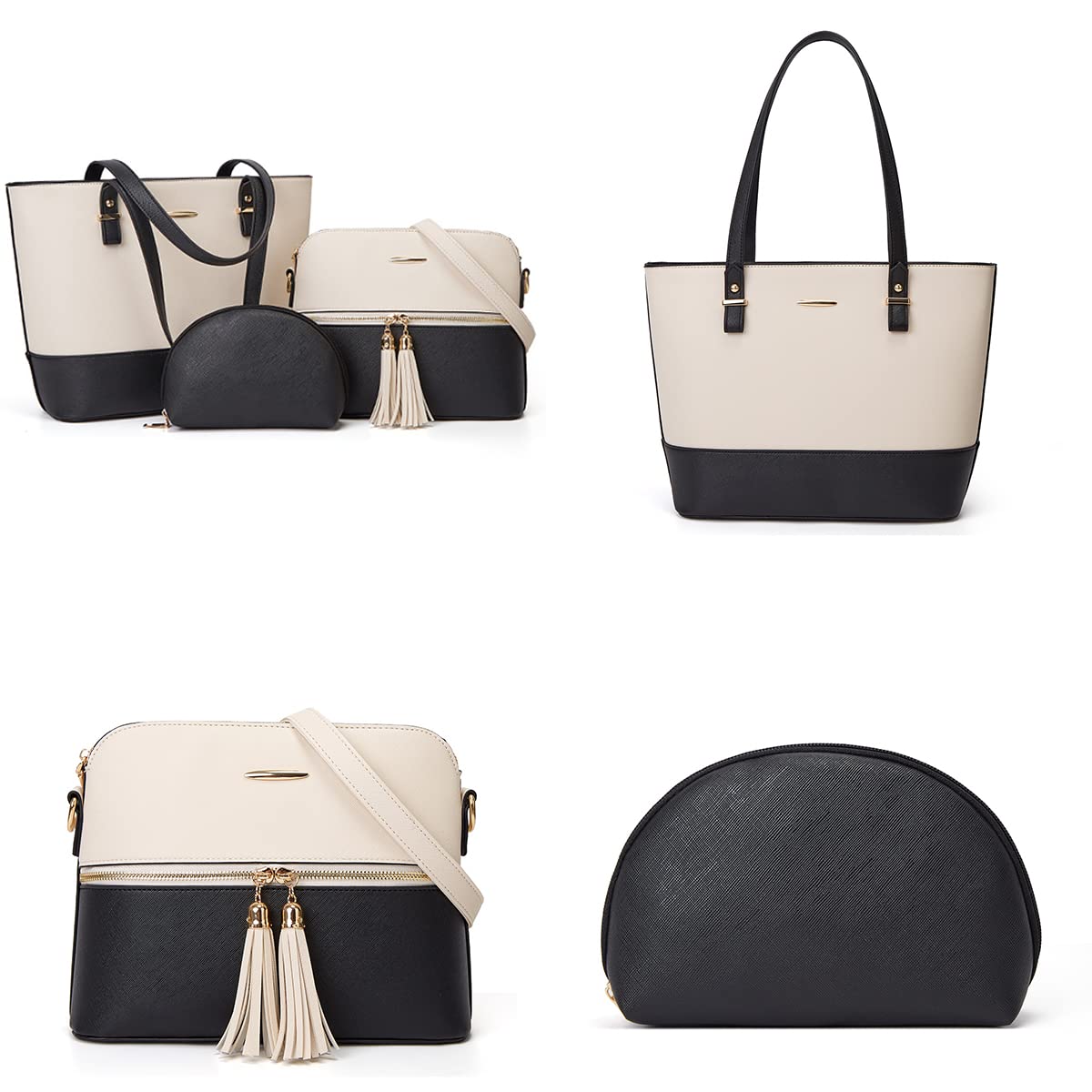 AioTio Borsa Donna Set Borse a Mano Borse a Tracolla Grande Borse a Spalla Borse Tote in Pelle PU Borse Donna Elegante 4 Pezzi Set