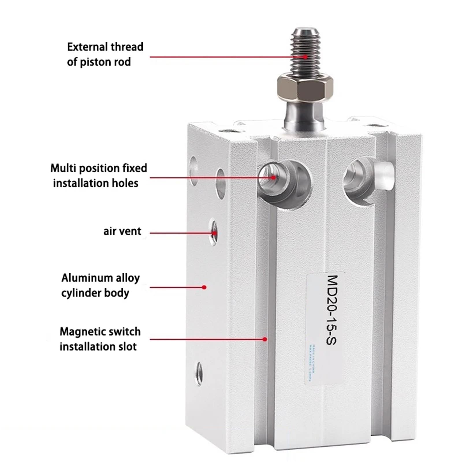 Cilindro pneumatico compatto a doppio effetto installazione libera con magnete MD10/16/20/25/32 * corsa 5-60 mm (corsa 15S (mm), foro 32 mm)