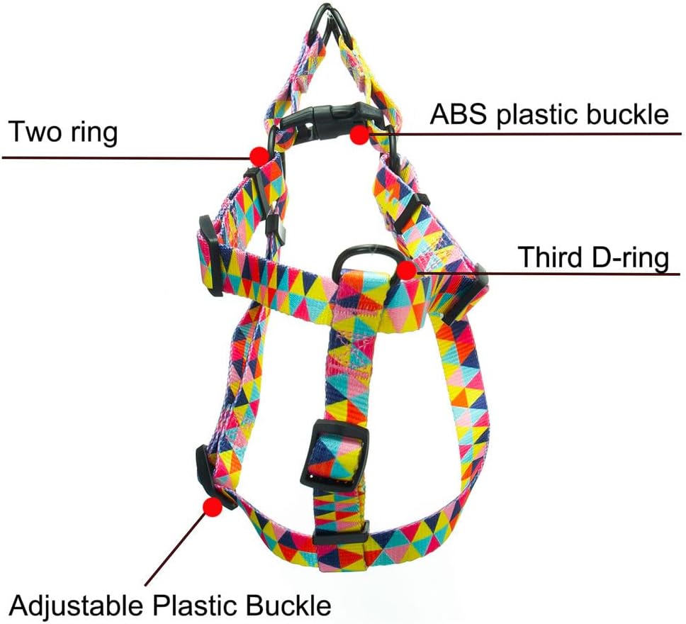 Girl Dog Harness, Pretty Colorful Geometric Triangles Pattern Quick Release Buckle Pet Halter Adjustable for Small Medium Large Breed Dogs Husky Pug Bully Mastiff, XSmall image 5