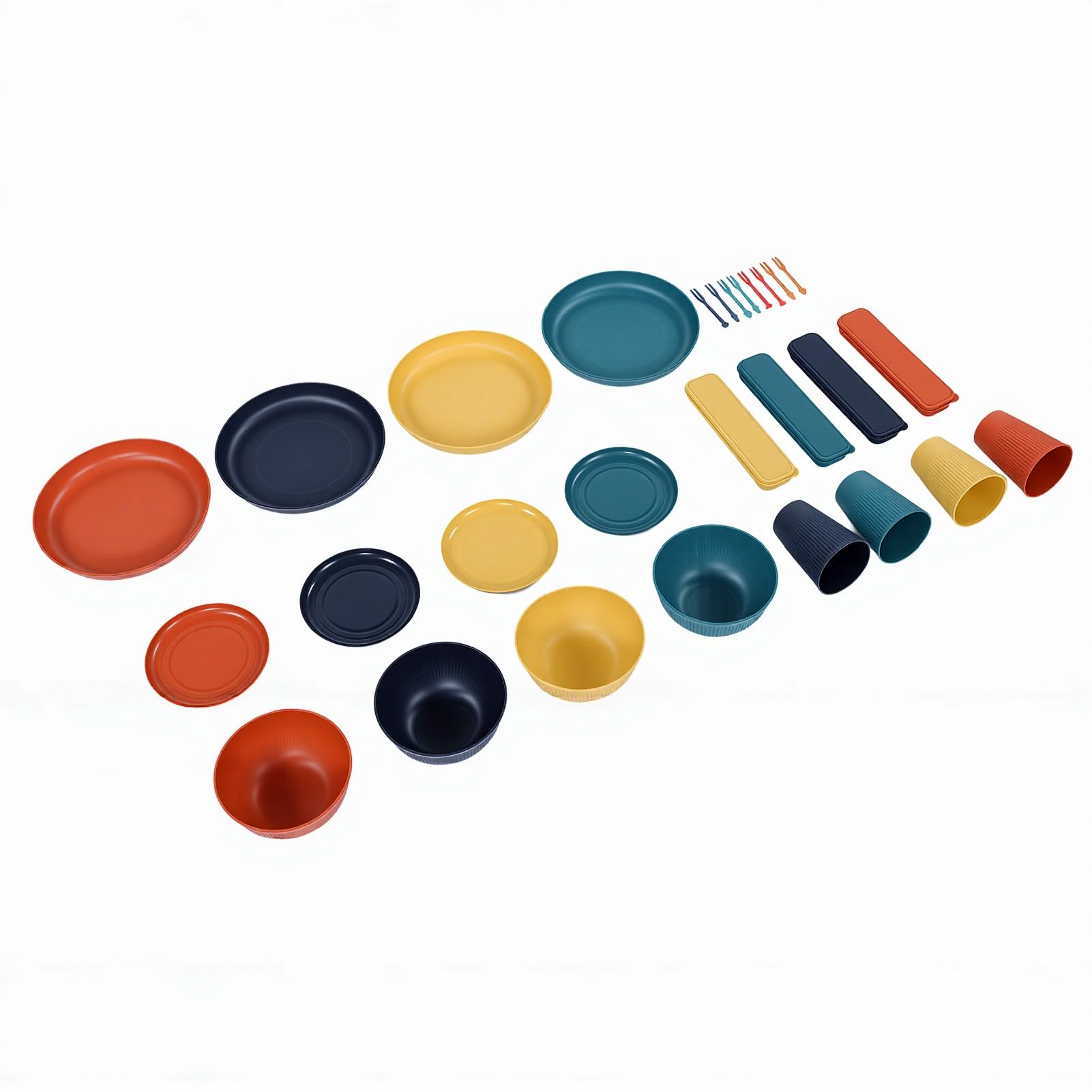 Bewinner Ensembles de Vaisselle Incassables pour 4 Personnes, Assiettes Légères, Bols, Tasses, Couverts – Passe au Lave-vaisselle et au -ondes, Empilable et Réutilisable pour Voyage, Camping,