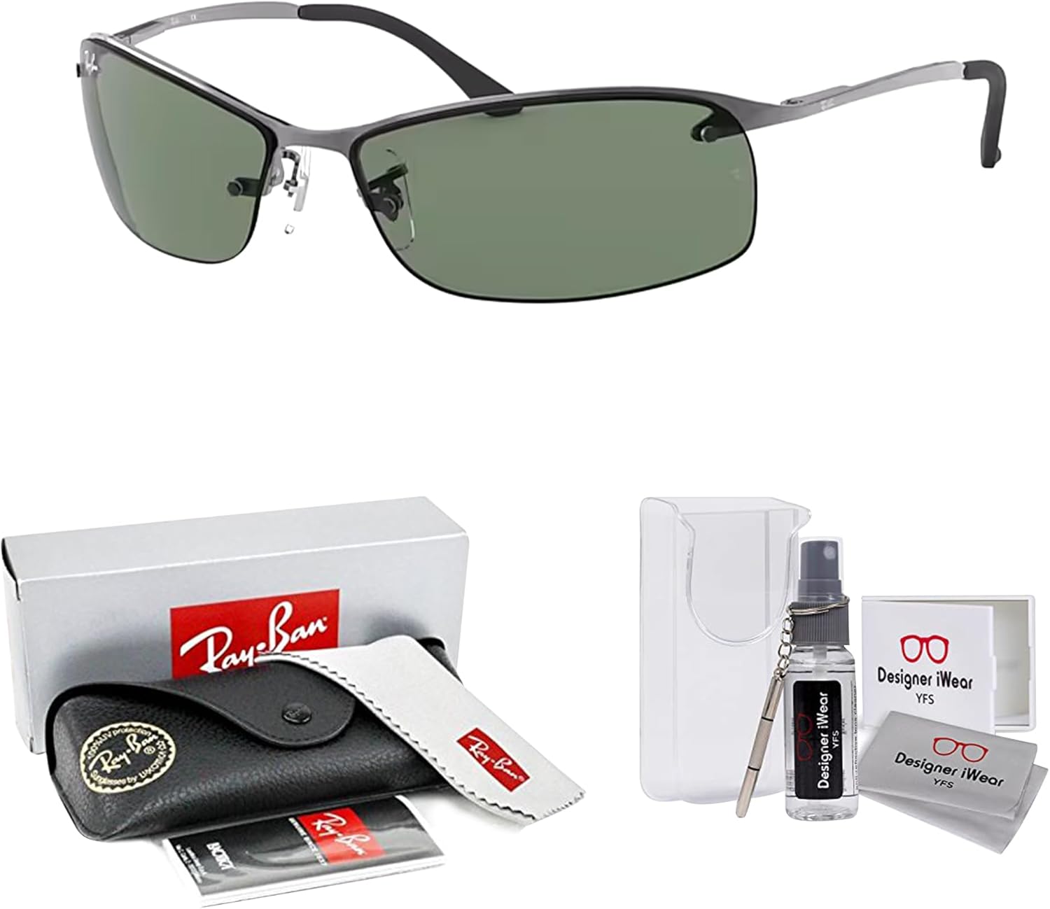 Ray-Ban RB3183 Rectangular Sunglasses For Men +BUNDLE with ACCESSORY EYEWEAR KIT