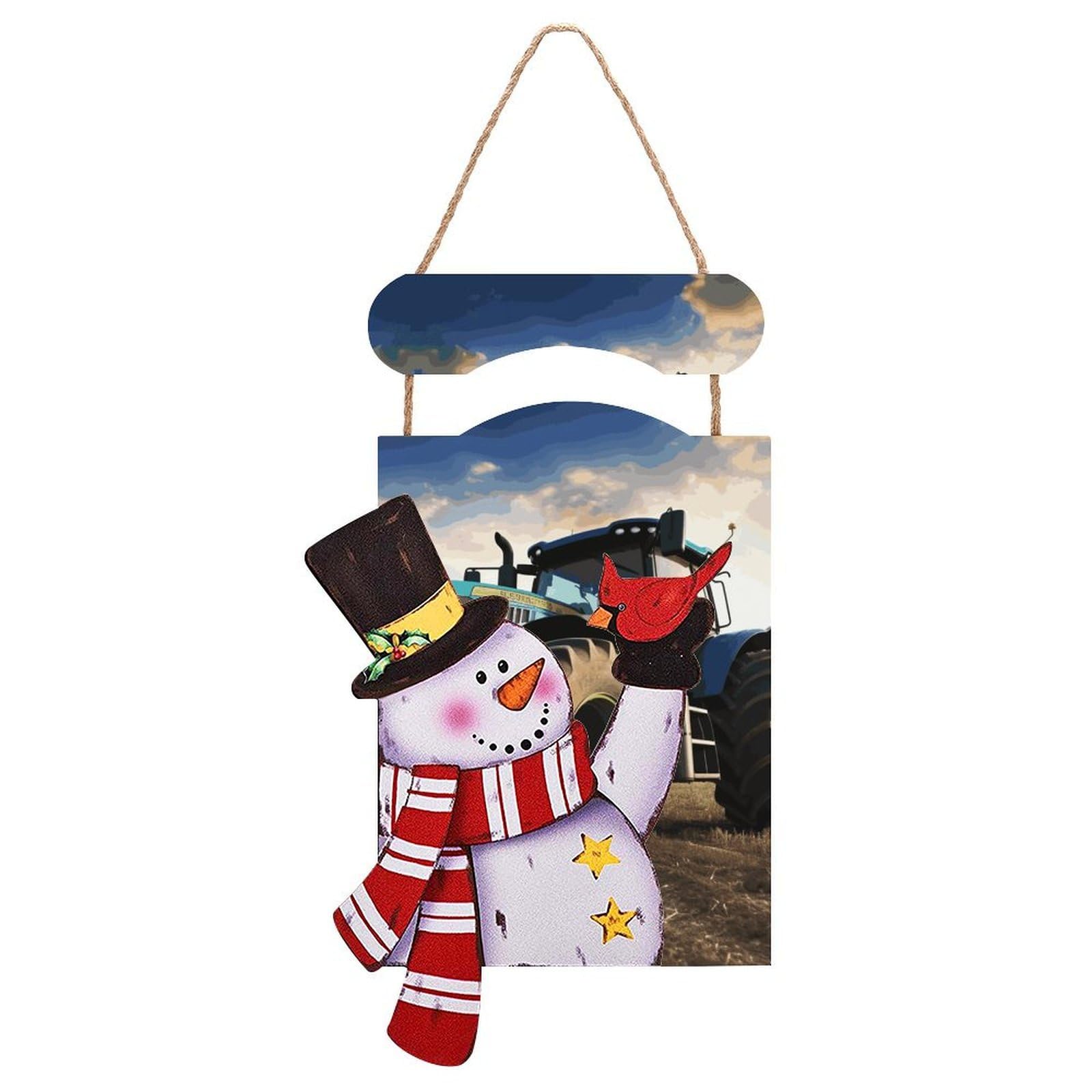 Farm Tractor Snowman Sign Wooden Hanging Door Sign Christmas Door Decor Christmas Snowman Wooden Hanging Sign Wall Art for Indoor Outdoor Porch Wall