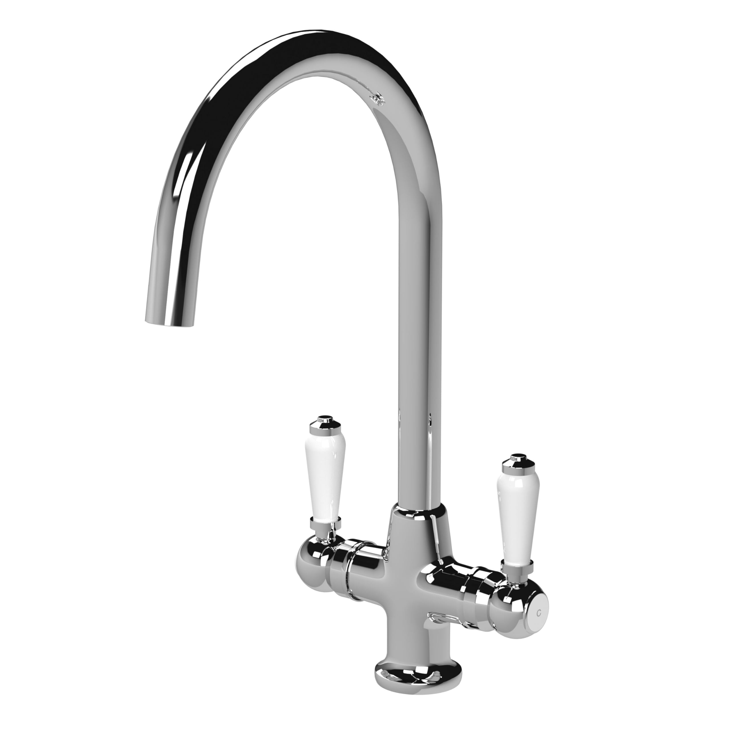 Balterley Silver Kitchen Tap With Dual Lever Handles, Mono Kitchen Mixer Tap, Chrome Mono Mixer Taps For Sink, Round Base With Curved Spout Taps For Sink - 160 X 220 X 375Mm (Chrome)