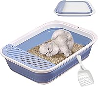 Vista 1 de VCEPJH Caja de arena para gatos mayores, caja de arena plegable para gatos mayores, caja de arena plegable para viajes, color azul