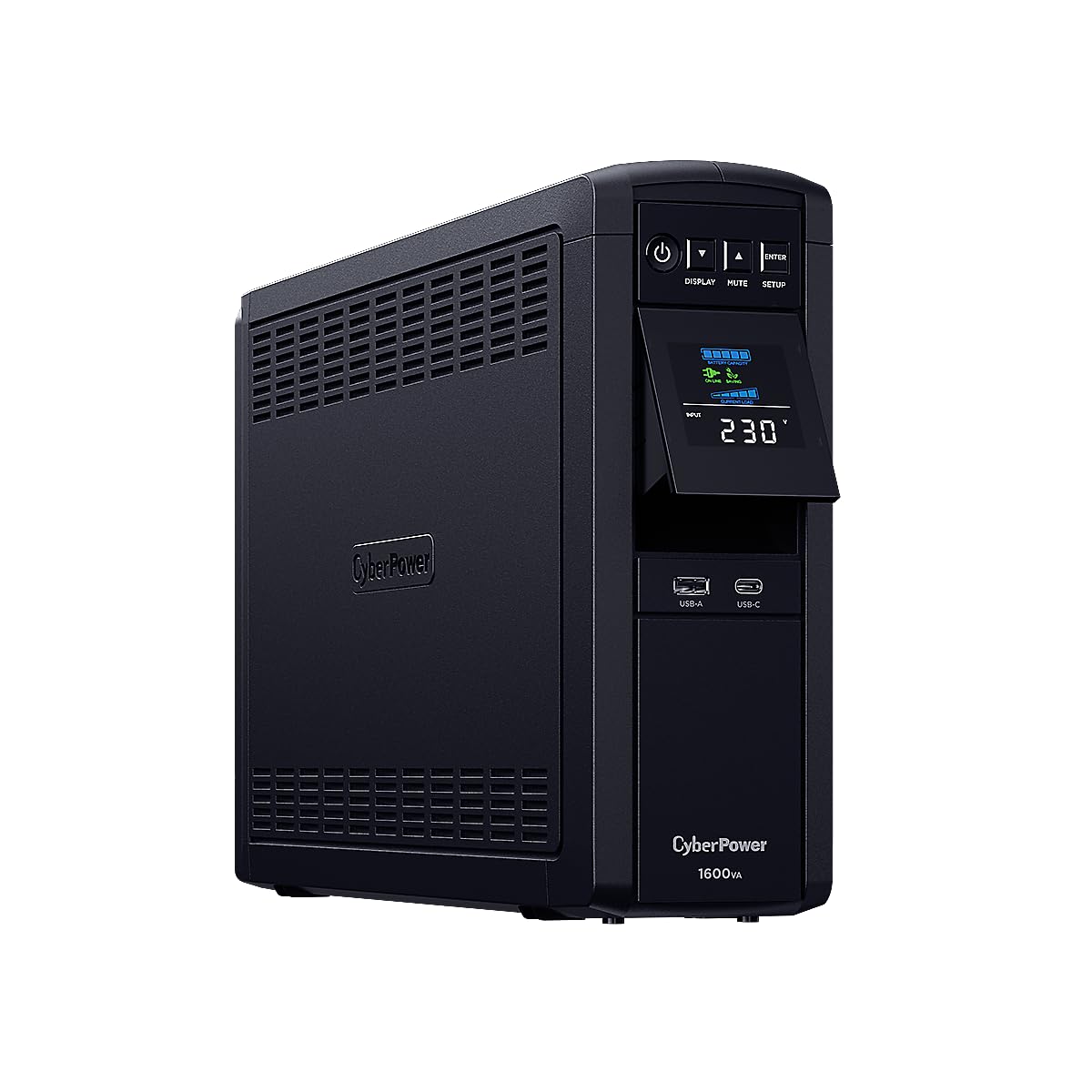 CyberPower CP1600EPFCLCD Line-Interactive UPS 1600VA/1000W Onda sinusoidale pura, AVR, LCD, USB (HID), DB9, RJ45 Lan Protection, 6x Schuko, porta per comunicazione di rete, caricatore USB A+C