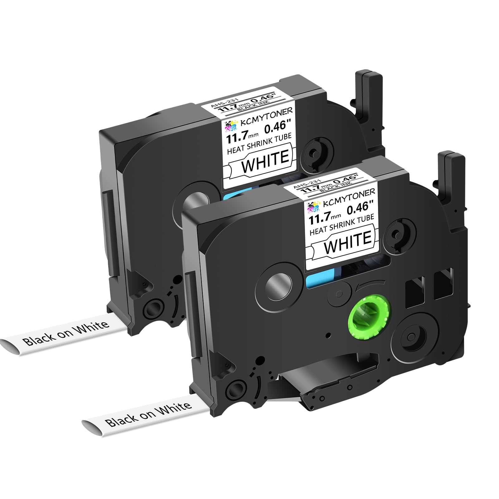 KCMYTONER 2 Pack Compatible for Ptouch HSe-231 HSe231 HS-231 HS231 11.7mm 0.46'' Black on White Heat Shrink Tube Label Tape for Wire Cable use in
