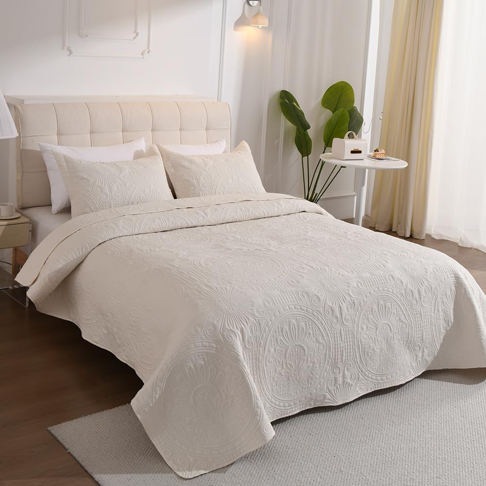 DUJUIKE Copriletto Matrimoniale, Piumone Trapunta Leggera, Coperta Da Letto Con Motivo A Girasole, Utilizzabile Come Copridivano, Lenzuolo, Adatta Per Letto E Divano (Crema, 220x240cm)