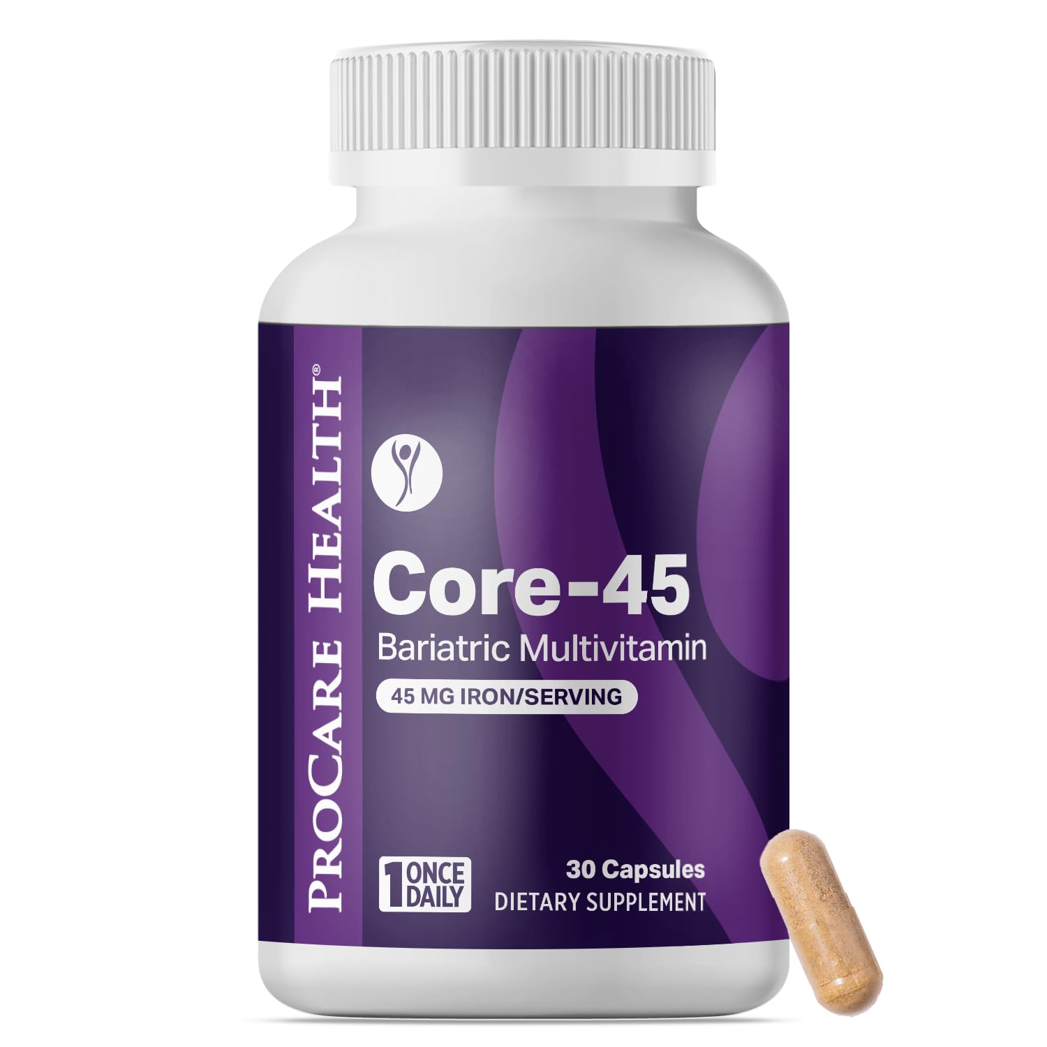 ProCare Health Bariatric Multivitamin mit 45mg Eisen (30 einfach zu schlucken Kapseln) - Einmal täglich Post-Op-Unterstützung für Magen Bypass & Sleeve mit 1 Monat Versorgung, keine künstlichen Farben, Gluten-frei