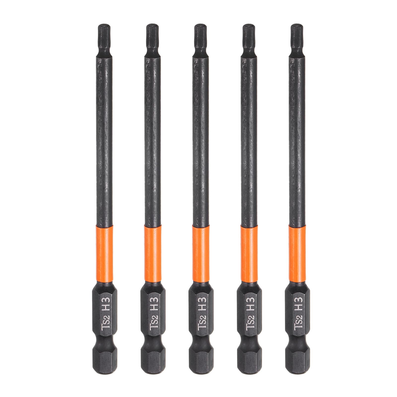 sourcing map 5pcs H3 Hex Head Drill Bit Wrench 3mm Metric Flat Tip 1/4" Hex Shank 100mm (4") Long Magnetic Black Phosphate Hexagonal Screw Driver Socket Industrial Screwdriver Power Bits