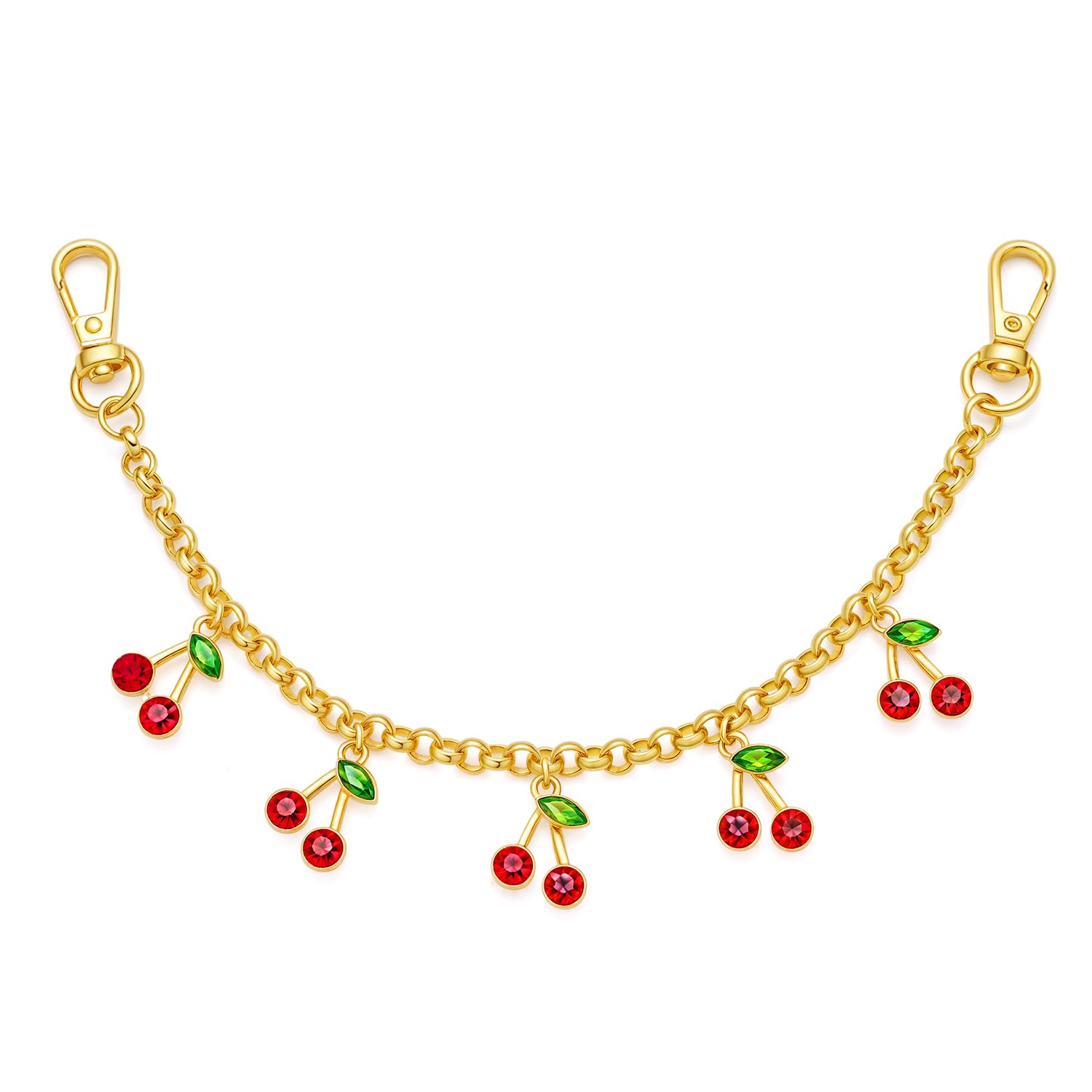 HolidayQbee Cherry Keychain For Women Double Buckle Key Pendant Trendy 14K Gold-Plated Bag Charm Keychain Accessories Car Key Chain Purse Charms