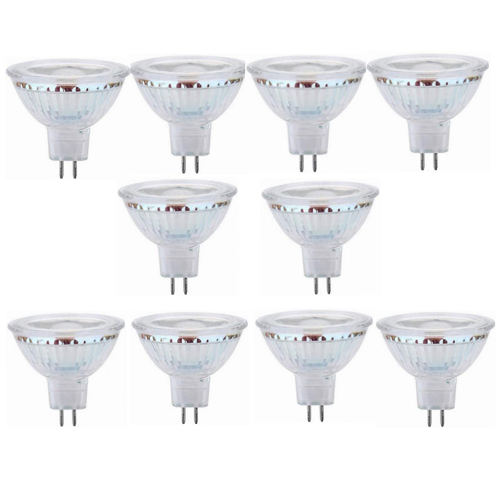 PONNYC Non-dimmable MR16 LED Bulbs 50W Halogen Equivalent, 5W 400-450Lumens, AC/DC12V, for Art Galleries, Museums, Home, Hotels,10-Pack (Color : Cool white)