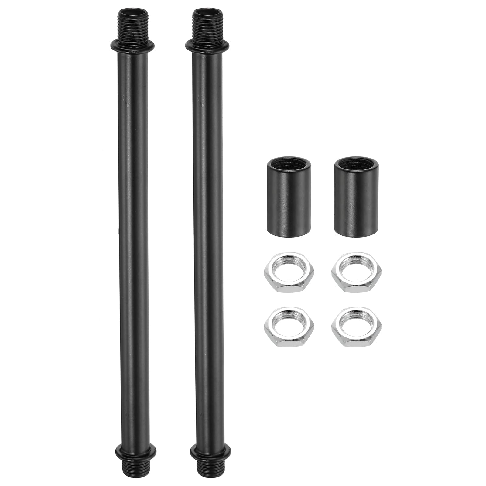 sourcing map 2Set 160mm/6.3" Straight Pipe Lamp Stems Rod Kit, M10 Carbon Steel Double End Fine Thread Rod with Lock Nuts Sleeve Connector for Table Floor Lamps Ceiling Light, Black โ image 1
