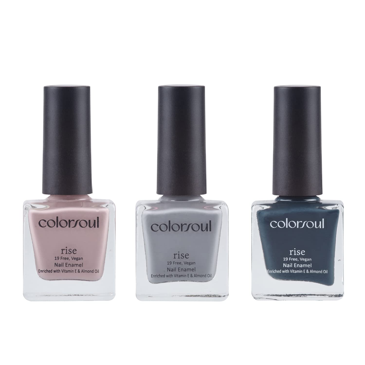 ColorSoul Rise Nail Enamel Pack of 3 Nude Charm, Grey Verve, Embersome (R12, R20, R21) 8 ml