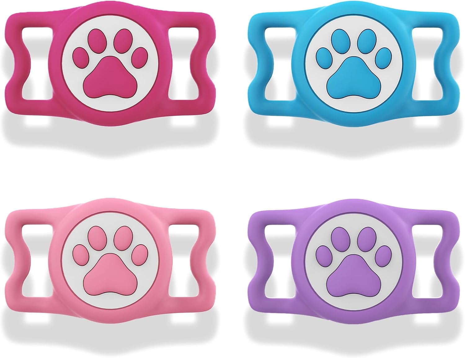 4 Pack IP68 Waterproof Compatible with Air Tag Dog Collar Holder, Silicone Dog Air tag Holder for Apple Air Tag (Purple&Pink&Blue&Rosered)