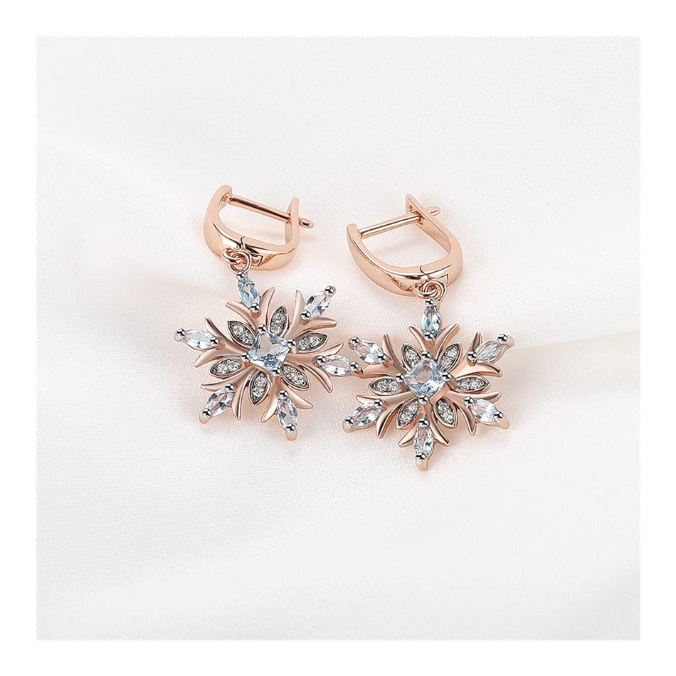 Generico yaoqijie Orecchini con Pietre preziose in Argento Sterling 925 Fiocco di Neve Topazio Blu for Le Donne Regali di Anniversario di Fidanzamento di Gioielli delicati Adorabili Lasting
