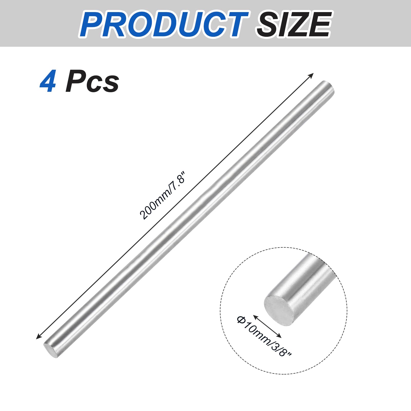 MECCANIXITY 4 aste rotonde in acciaio inossidabile 316, diametro 0,95 cm, lunghezza 20,1 cm, resistenti alla corrosione, barre rotonde in acciaio per progetti industriali fai da te, 10 mm x 200 mm