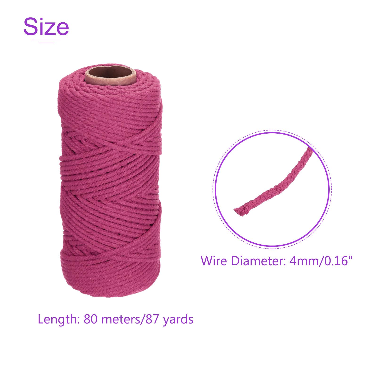 DMiotech 4mm x 80M (87 Yard) Rose Red Natural Cotton Macrame Rope - Image 4