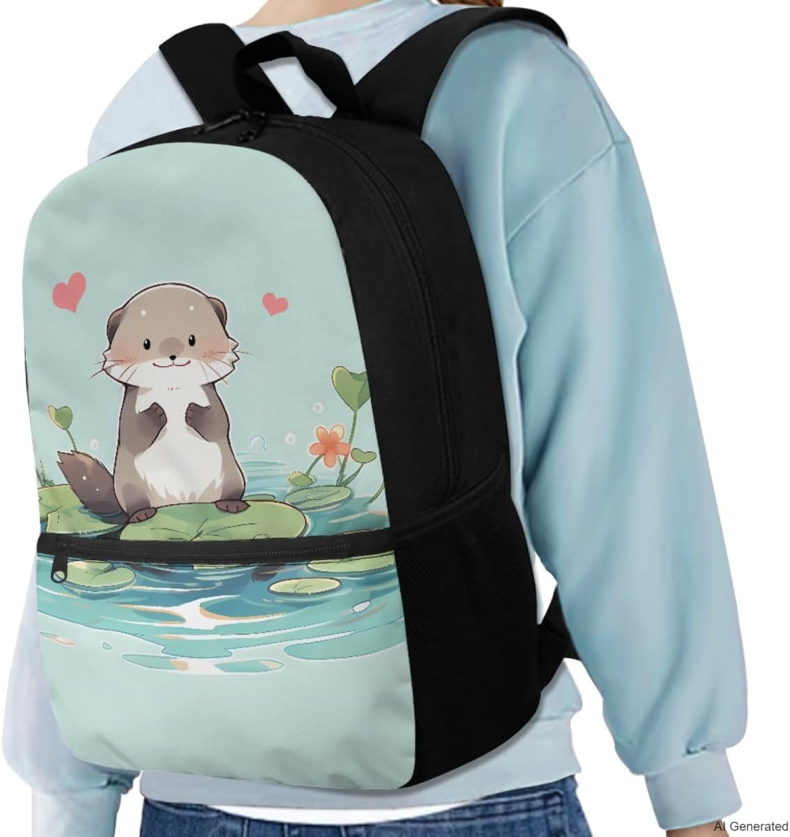 Otter Backpack for Girls Kids Bookbag for Kindergarten Primary Elementary School Bags with Front Pocket Cute Backpacks for Girls Back to School Supplies 17 Inch Book Bag with Handle image 4