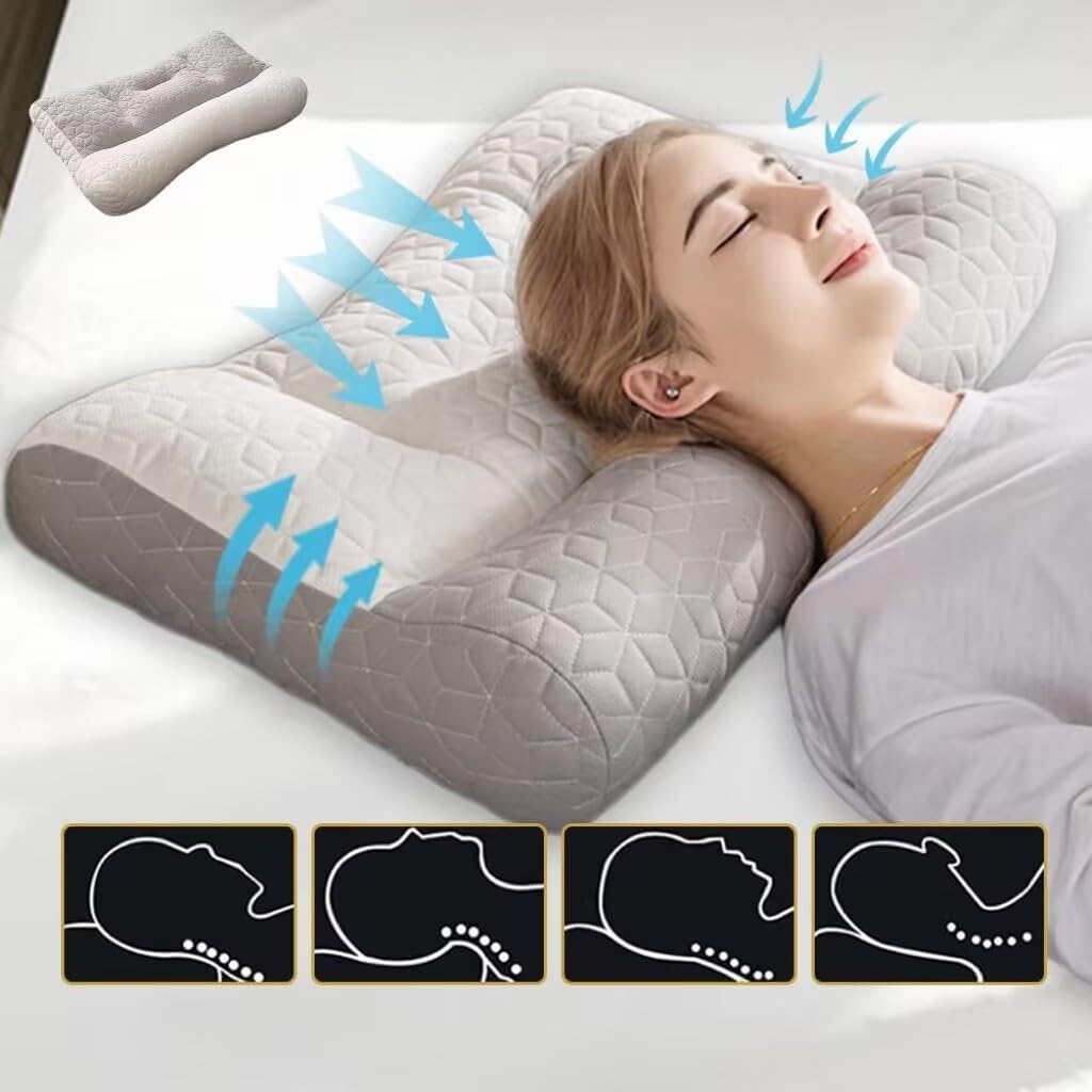 Cuscino ortopedico for dormire profondamente, cuscino ergonomico for apnea notturna, cuscino antirussamento, for chi dorme di lato, schiena e pancia, for chi dorme di lato, schiena e pancia.(Gray)