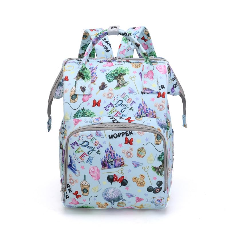 Image of KTHTTHBD Cartoon Diaper Bag Backpack, Waterproof Diaper Nappy Bag Travel Back Pack Large Capacity Light Blue, 10.2 x 7 x 15 in