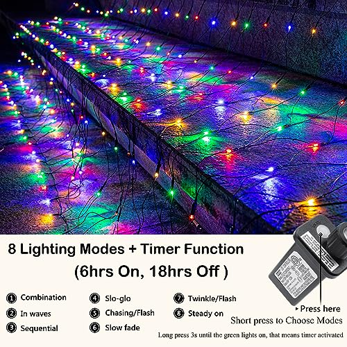 Joomer Christmas Net Lights - 2PACK12FT x 5FT 360 LED Plug-in Mesh Lights, Waterproof with 8 Modes, Timer, Connectable for Bushes, Trees, Garden, Outdoor Christmas Decor (Green Wire, Multicolor) by Joomer - Image 2
