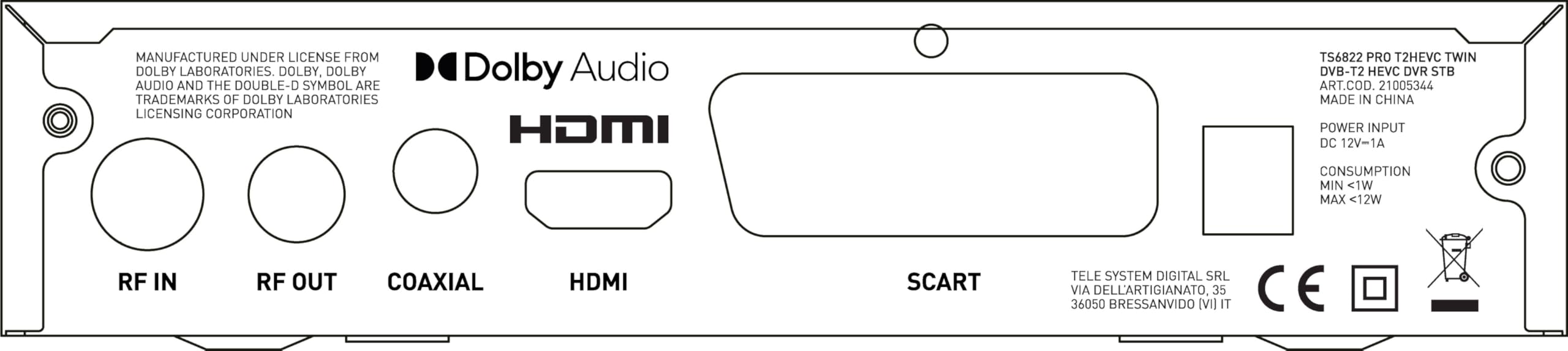 TELE System TS6822 PRO DVB-T2 HEVC Decoder Digitale Terrestre e Videoregistratore twin tuner DVB-T2 HD HDR (HDR10 / HLG) con Display e Telecomando 2 in 1 con controlli TV