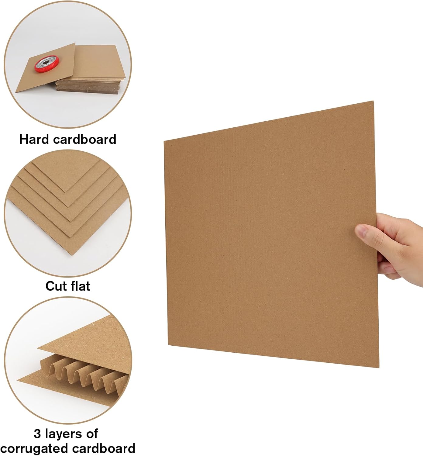 Calenzana 12x12 Browm Corrugated Cardboard Sheets, Flat Card Boards Inserts for Crafts, Packing, Shipping, Moving, Mailing, 100 Pack