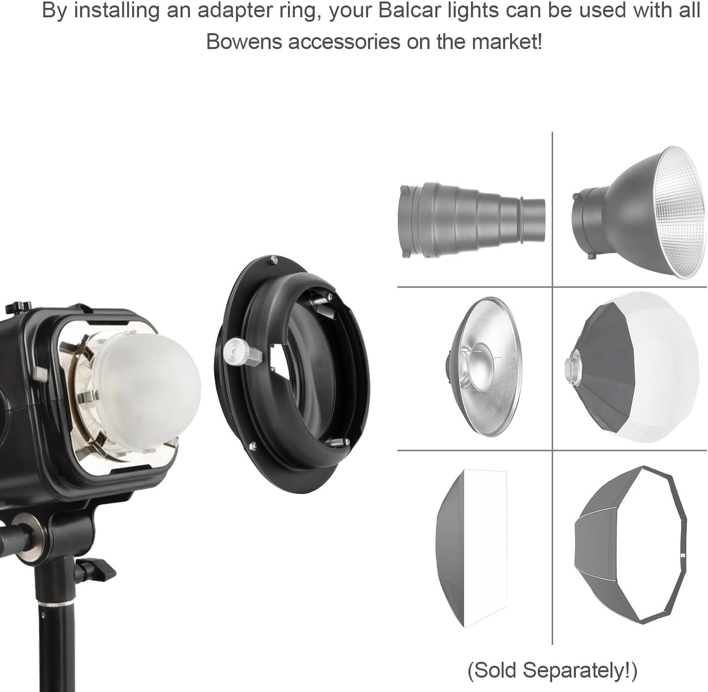 FOMITO Bowens Mount Adapter Ring, Speedring Converter for Studio Flash Strobes, Softboxes, Reflectors, Beauty Dishes and Light Modifiers, Durable Metal Construction (SN-13)