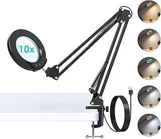 Neoglint Lámpara de Escritorio con Lupa de, 5 temperaturas de color,Regulable, Control Táctil, Lente de Vidrio Verde, lupas de gran aumento con luz 10X,Adecuada para Lectura y Fabricación de Bricolaje