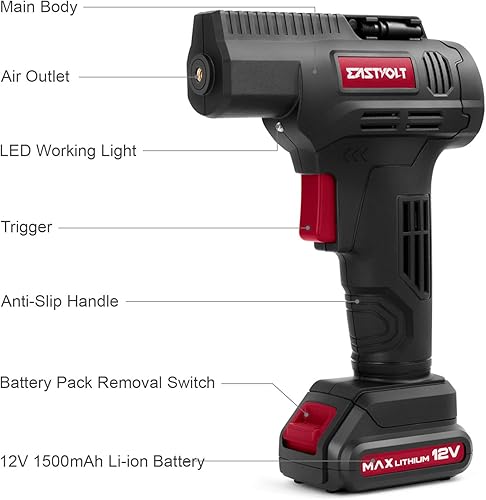 Miniatura 3 de Eastvolt Compresor de aire para inflar neumáticos de 12 V, potencia eléctrica multiusos, máximo 150 PSI con medidor de medición de 4 unidades, 3