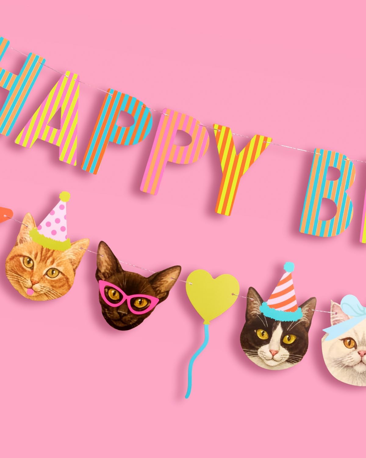xo, Fetti Happy Birthday Cat Banner | Birthday Party Decorations, Cat Theme, Colorful, Cute, Pet Party, Kids Birthday, Cat Lover, Girly
