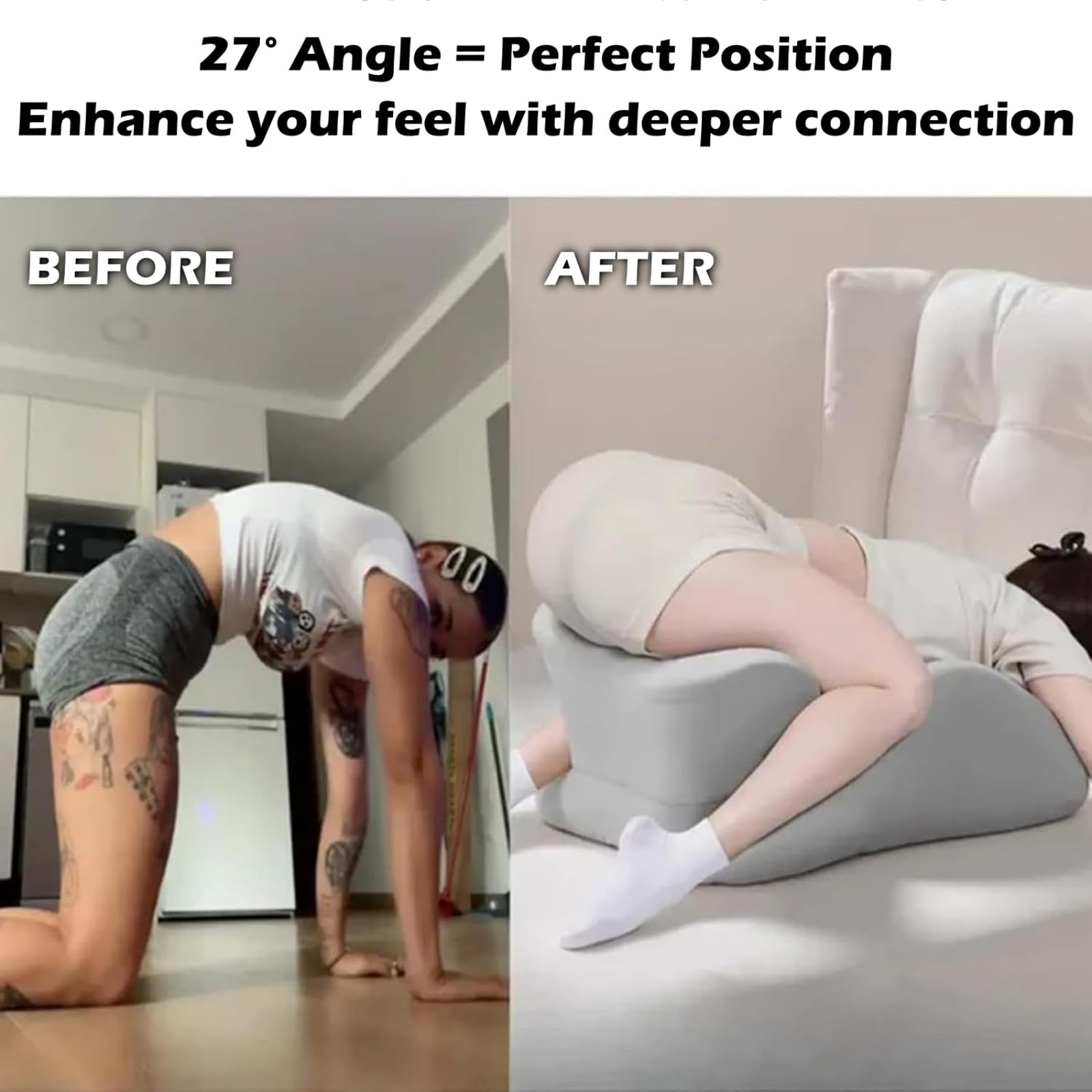 Almohada para parejas, ángulo de 27°, posición perfecta, cojín de cuña de espuma viscoelástica para apoyo de intimidad y espalda, ideal para todas las posturas, mantiene la noche agradable
