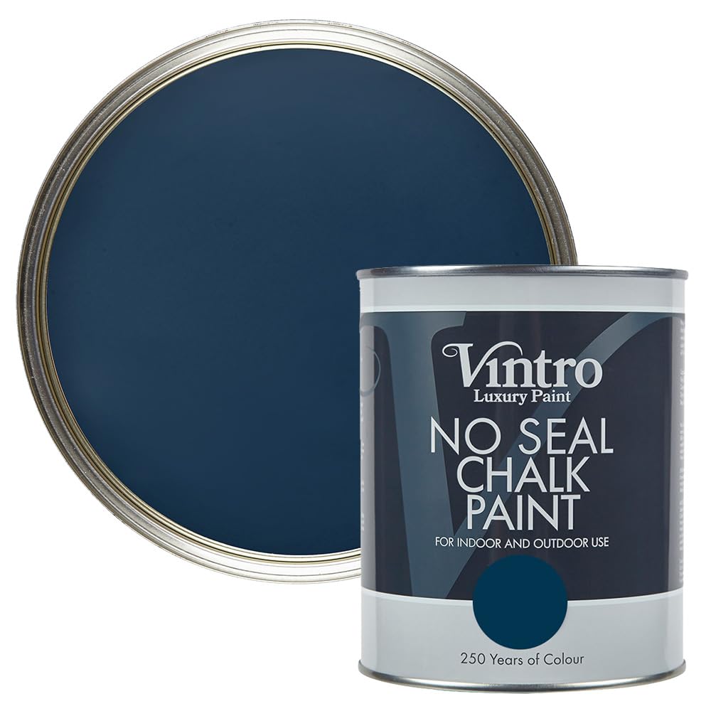 Vintro Paint | Navy Blue No Seal Chalk Paint | Interior & Exterior Use | Furniture | Walls | Wood | Metal | 1 Litre (Picasso Blue - Navy Blue)