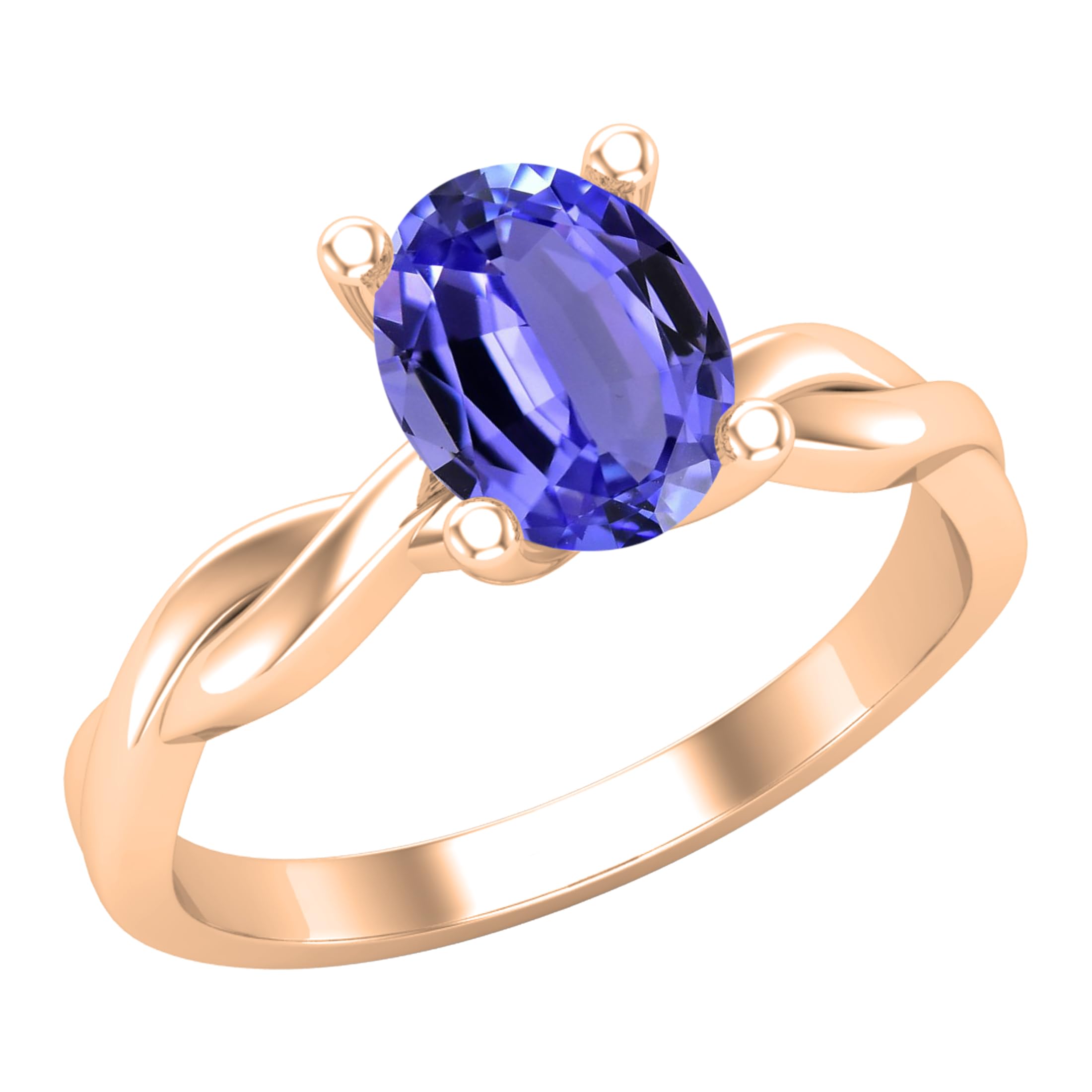 Dazzlingrock Collection Ovaler Tansanit-Solitär-Verlobungsring für Damen, 8 x 6 mm, aus massivem 18-karätigem Rotgold, Größe 5