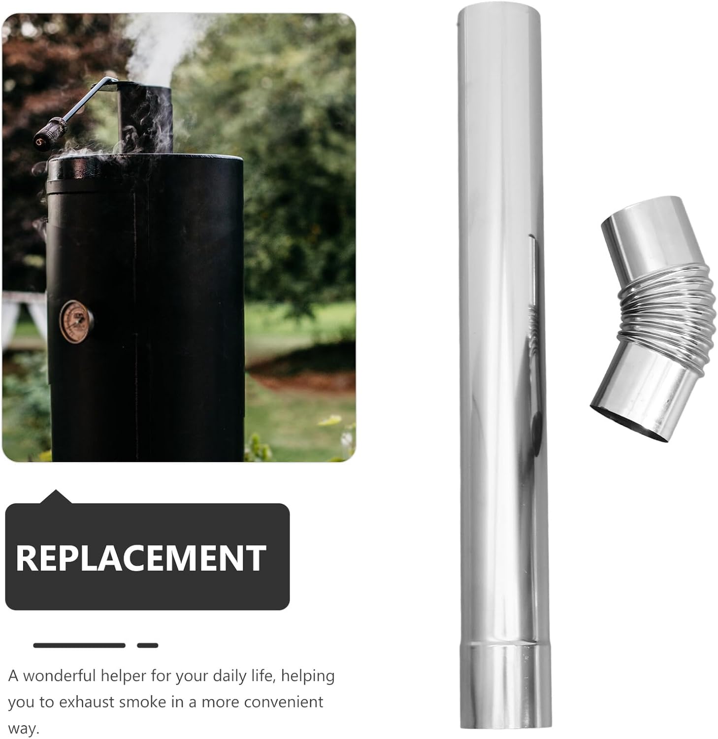 2pcs Stainless Steel Chimney Flue Pipe Set 60mm Straight Tube with 45° Elbow for Camping Stove and Outdoor Wood Stove Replacement Parts